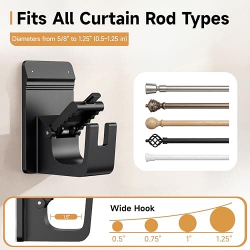Universal Heavy Duty Curtain Rod Brackets, No Drill Curtain Rod Brackets with Adhesive & Invisible Nail, 30+LB Load Curtain Rod Holders, Damage Free Curtain Rod Hooks for Wall, Bathroom, Kitchen 4PC - Thumbnail 3