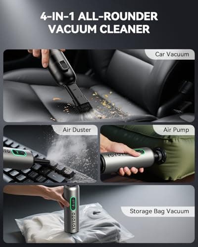 yoyoto Car Vacuum, Handheld Vacuum Cordless with 21000Pa Powerful Suction & 3 Modes, 4-in-1 Portable Hand Held Mini Vacuum Cleaner Rechargeable, Ultra Light for Car Home Office (Silver) - Thumbnail 3