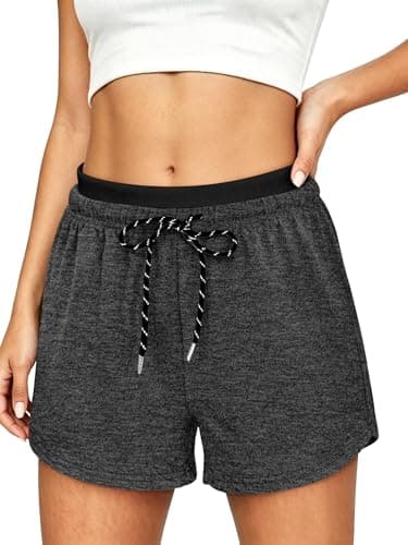 KISSMODA Women Contrast Band Solid Shorts Printed Drawstring Travel Home Casual Outfits CharcoalBlack XS - Image 1