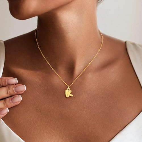 Decholly Bubble Gold Necklace for Women - Letter V Initial Necklace Cute Bubble Gold Necklaces for Women Trendy Non Tarnish - Thumbnail 3