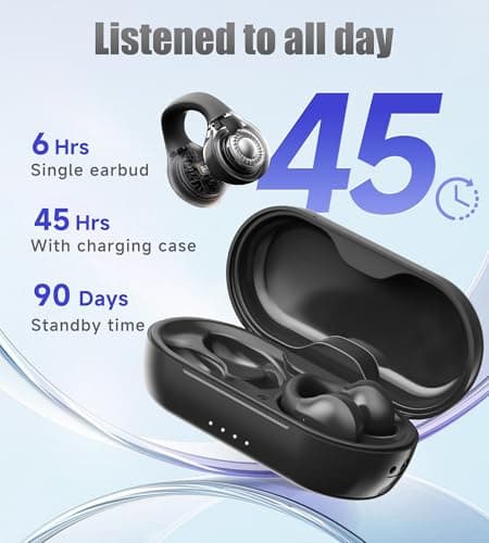 King Lucky i21 Open Ear Clip On Earbuds Wireless Bluetooth Ear Clip Headphones with Mic,Noise Cancelling, Waterproof IPX4,for Small Ears,Perfect for Running,Sports,Glasses Wearers (Black) - Thumbnail 6