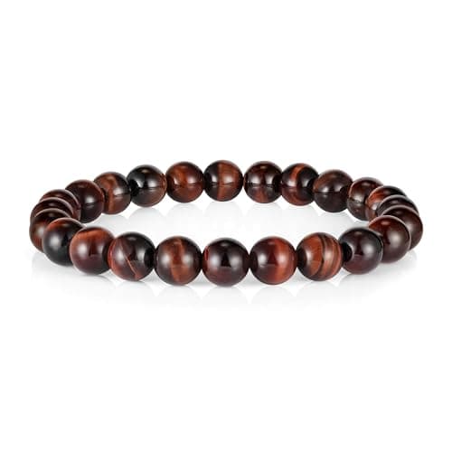 M MOOHAM Beaded Bracelets for Mens Gifts - Lava Rock Beaded Red Tiger Eye Bracelets for Mens Jewelry Gifts - Image 1