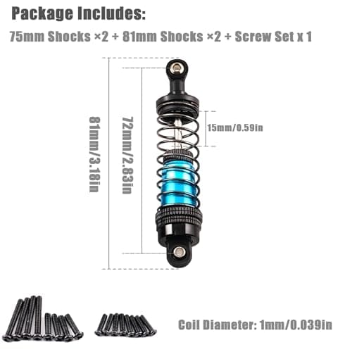 Oil-Fill Shock Absorbers for 1/14 1/16 1/12 RC Cars, 81mm Hydraulic Suspension Kit, DIY Refillable Dampers with Alloy Body, Compatible for MJX, HSP, WLtoys, SCY, FMS, Traxxas (Oil Not Included) - Thumbnail 2