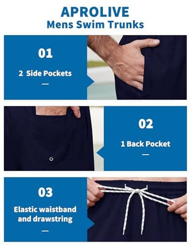 Aprolive Mens Swim Trunks Quick Dry Board Shorts 7 inch Pockets Beach Drawstring No Liner Loose Fit Lightweight Swimsuit(Dark Blue,Small) - Thumbnail 6
