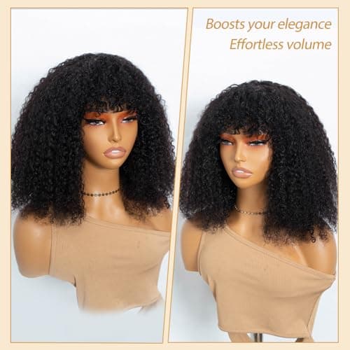 JOEDIR HAIR Human Hair Wig Afro Kinky Curly Fluffy Wig for Black Women Wear and Go Wig with Bangs Glueless Wigs 250% Density (NATURAL, 14 inch) - Thumbnail 4