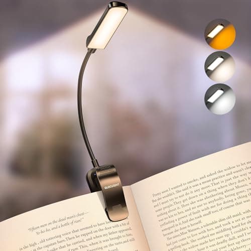 Glocusent 13 LEDs Book Lights for Reading at Night, 120 Hrs Runtime Rechargeable Reading Light, Eye Caring 3 Colors & 5 Stepless Dimming Brightness 3–60LM, Flexible Clip on Light for Book Lovers Kids - Image 1