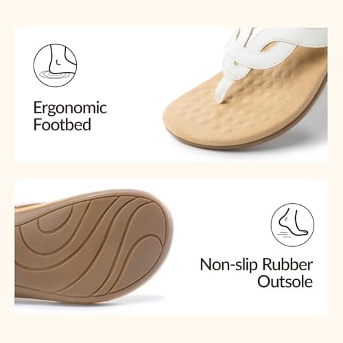 Rihero Orthopedic Sandals for Women Arch Support Flip Flops Orthotic White Sandals Comfortable Casual Thong Flat Sandals for Summer Vacation Size 5.5 - Thumbnail 5