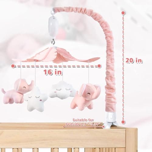 FEISIKE Crib Mobile for Girls Baby Mobiles with 3 Modes Digital Music Box（Turn Only, Music Only, Turn & Music, 35 Lullabies, Pink Elephant Nursery Mobile, Clamp Type, Pretty Box Packaging - Thumbnail 6