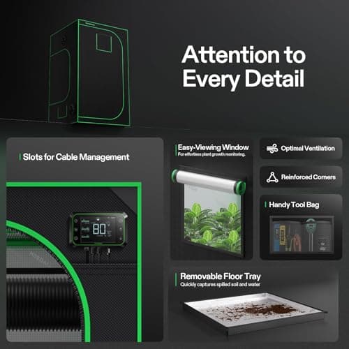 VIVOSUN S448 4x4 Grow Tent, 48"x48"x80" High Reflective Mylar Grow Tents with Observation Window and Floor Tray for Hydroponics Indoor Plant Tents for VS4000/VSF4300 - Thumbnail 6