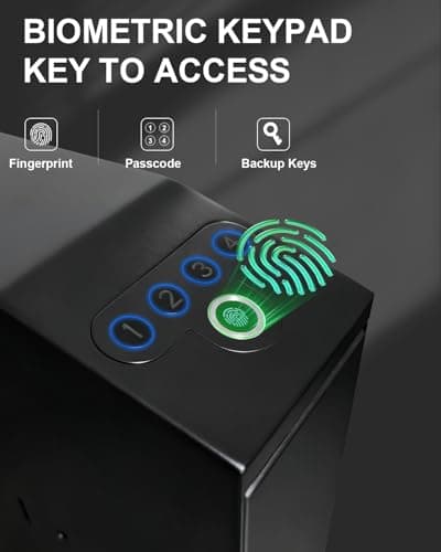 Biometric Pistol Gun Safe with Auto Sliding Door – 0.1s Quick Access Handgun Safe for Nightstand, Desk, Bedside, Truck – Fingerprint, PIN Code & Key Access Security Box - Thumbnail 2