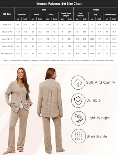 Samring Women's Pajama Sets Long Sleeve Button Down Pjs Lounge Set Soft Cotton Warm Flannel 2 Piece Sleepwear Light Brown L - Thumbnail 5