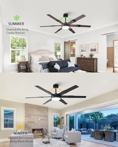Vaczon 60 Inch Ceiling Fans with Lights and Remote, Modern Large Black Ceiling Fan for Indoor or Covered Outdoor, 3CCT,Reversible DC Motor Dual-Sided Blades High CFM Ceiling Fan for Living Room Garage - Thumbnail 4