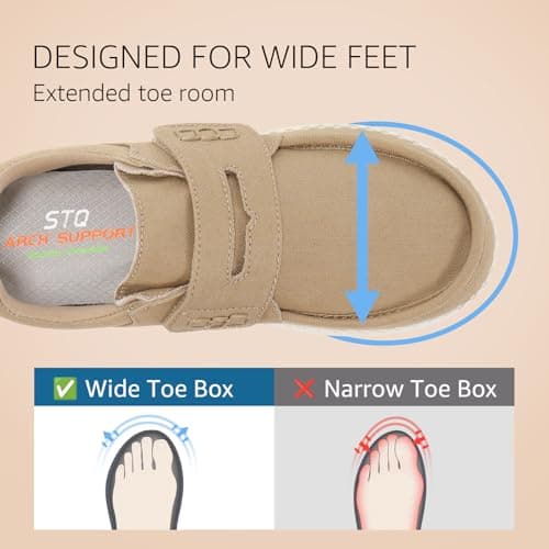 STQ Slip on Wide Toe Box Canvas Sneakers Orthopedic Shoes for Women Plantar Fasciitis Relief Nude Size 6 - Thumbnail 4