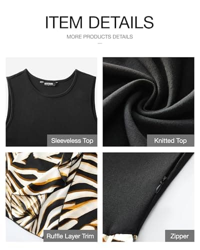 BTFBM Women Casual Sleeveless Summer Dresses 2026 Spring Crewneck Patchwork Boho Floral Ruffle Cocktail Party Midi Dress(Striped, XX-Large) - Thumbnail 6