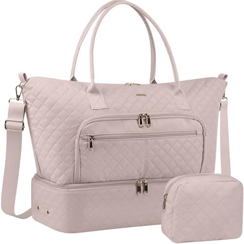 HOTOR Travel Duffle Bag for Women - Carry on Bag with Toiletry Pouch & Shoe Compartment, Large Overnight Weekender Bags for Gym, Business Trips, Sports and Hospital, Pink, 17.3" x 7.9" x 13.4" - Image 1