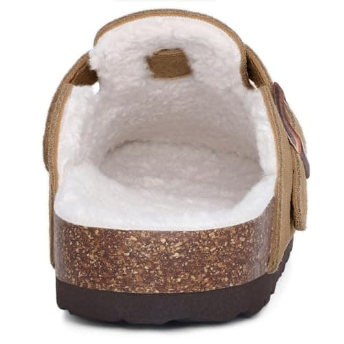 KIDMI Women's Fur Lined Suede Clogs Fuzzy Cork Footbed Mules Slip On Winter Potato Shoes, Brown 45 (Size 13) - Thumbnail 4