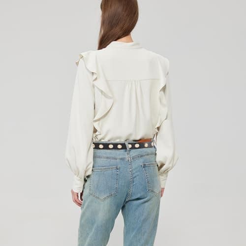 EONTISO Women Studded Leather Belt for Jeans, Punk Gold Grommets, Western Gold Buckle Black M - Thumbnail 4
