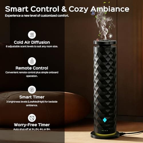 Waterless Scent Diffuser Starter Kit – Remote Control Cold Air Scent Diffuser Oil Machine with 5 Oils 1000 Sq Ft Coverage Quiet Nebulizing Aromatherapy for Home Office Bedroom & Spa - Thumbnail 5