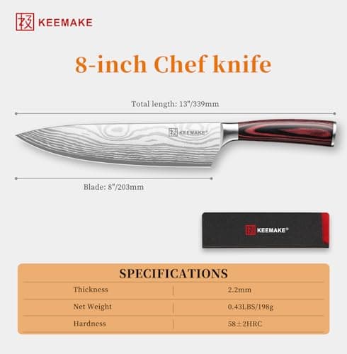 KEEMAKE Chef Knife - 8 Inch High Carbon Stainless Steel Kitchen Knife with Ergonomic Handle, Professional Kitchen Gadgets with Gift Box for Men and Women, Father Day Gifts - Thumbnail 4