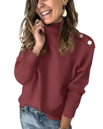 KIRUNDO Fall Sweaters for Women 2026 Striped Turtleneck Ribbed Knit Sweater Trendy Pullover Jumper Winter Fashion Clothing(B-Wine Red, Small) - Image 1