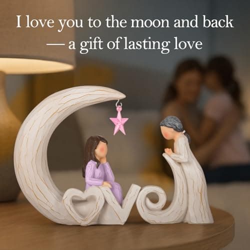 VOFSTAND for Mom from Daughter Son, Mother Daughter Figurine Gift, I Love You to The Moon and Back Statue, Birthday for Mom, Sentimental Home Decor - Thumbnail 2