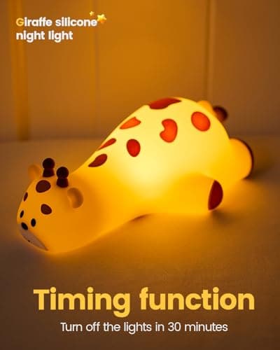 joyful xinghai Kids Night Light Giraffe, Silicone Tap Control Bedside Lamp with Time Auto-Off, Cute Portable LED Nursery Light for Baby, Toddler, Bedroom - Thumbnail 5