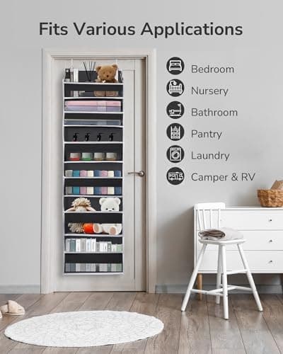 ULG 2Pack-Over The Door Organizer with 6 Large Pockets 12 Side Pockets Door Hanging Organizer Black Door Hanging - Thumbnail 5