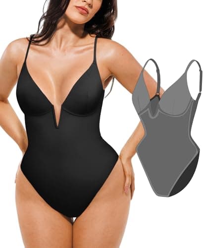 Popilush Bathing Suits for Women Tummy Control Shapewear One Piece Underwire Swimsuits Black Deep V Neck Swimsuit Summer Beach Pool Vacation - Image 1