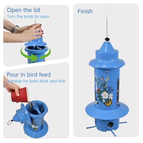 Squirrel Proof Bird Feeders, Long Lasting Bird Feeder for Outdoors, Reliable and Rust Resistant Metal Station for Prevents Squirrels from Stealing Food,5LB Large Capacity,Blue - Thumbnail 5