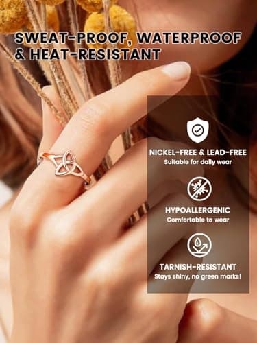 Bestyle Rose Gold Vermeil Celtic Knot Rings Sterling Silver Ring Women Simple Finger Band Ring Stacking Ring, Eternity Love Band Ring for Her, Great Irish Celtic Jewelry for Women,Size 12 - Thumbnail 3