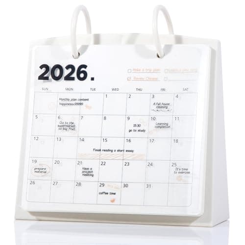 FLYING EAGLE Aesthetic Desk Calendar 2026 Jan 2026-Dec 2026-12 Month Standing Flip Calendar for women, Desk Calendar 2025-2026 with Month Plan for Women’s desk, Bedside table, Purity & hipster Style, White
