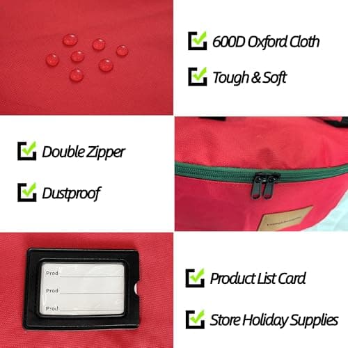 30x12 inchs Wreath Storage Container,Red Double storage bag,Heavy Duty 600D Oxford Cloth,Garland Wreaths Container For Xmas Holiday Wreaths Storage Holder - Thumbnail 4