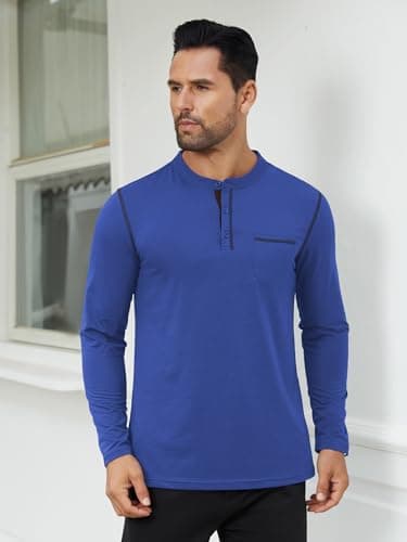 Hardaddy Men's Color Contrast Henley Shirt Long Sleeve Button T-Shirt Lightweight Henley Tshirt for Men Basic Pullover Shirt with Pocket Royal Blue 3XL - Thumbnail 3