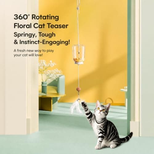 NHCASURUE Cat Toys for Indoor Cats,Hanging Door-Frame Cat Treat Dispenser,Interactive Cat Toy with Feathers and Bell - Thumbnail 2