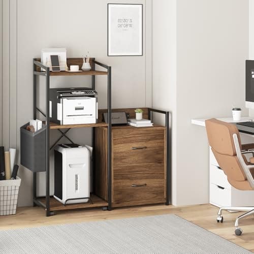 Garvee 2 Drawer File Cabinet, Filing Cabinet Fits Letter/a4 Size, Large Printer Stand with Storage, Printer Cabinet for Home Office with Power Strip, LED Lights, Open Shelf - Image 1