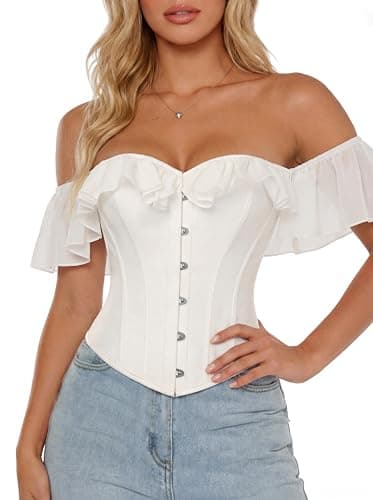 Scarlet Darkness Vintage Corset Tops for Women Renaissance Corset Boned Overbust Bodyshaper Top White 8 - Image 1