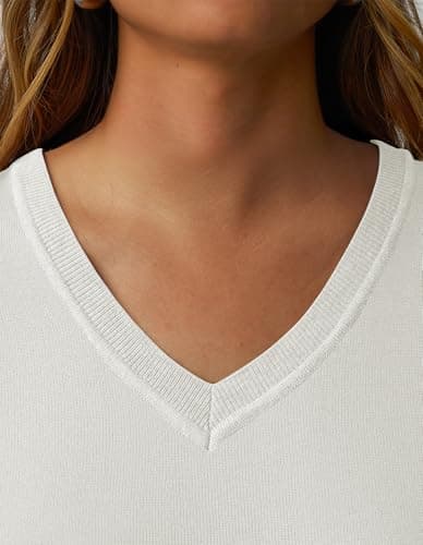 GKBK Sweaters for Women Wool Blend Lightweight Loose Fit Sweater V Neck Knit Pullover Long Sleeve Tops Business Casual Outfits 2026 Fall Fashion Must Have Winter Clothes Trendy White - Thumbnail 4