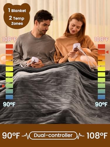Bearhug Electric Blanket King Size with Dual Controls, 10 Heat Levels & 1-12H Auto Shut-Off, Fast Heating Soft Velvet to Sherpa Heated Blanket for Couples, Machine Washable, Gray - Thumbnail 2