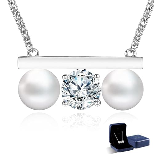 N9NEMUSES Valentines Day Gifts for Her, 8mm AAAA+ Real Edison Pearl Necklace for Women, 925 Sterling Silver Necklace with Moissanite, Anniversary Birthday Jewelry Gift for Mom Wife Her Girlfriend - Image 1