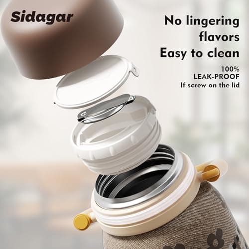 Sidagar 24 oz Insulated Food Jar with Handle, Aesthetic Stainless Steel Vacuum Lunch Container for School Office, Keep Hot/Cold Soup, Oatmeal, Smoothie Bowl, Autumn Gingham - Thumbnail 5