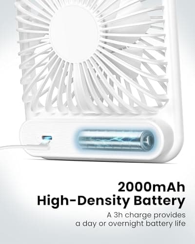 Koonie Desk Fan, Ultra Quiet 2.5-11h Battery Operated Small USB Fan with Strong Wind, 180° Tilt Folding and 3 Speeds Adjustable, Battery Powered Mini Personal Fan for Office Bedroom Desktop White - Thumbnail 4