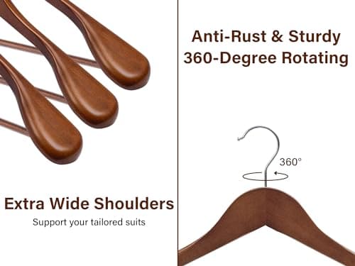 StorageWorks Wooden Hangers 6 Pack, Extra Wide Shoulder Wood Coat Hanger for Coats, Shirts, Jackets, Pants, Suits, Light Walnut Color - Thumbnail 4
