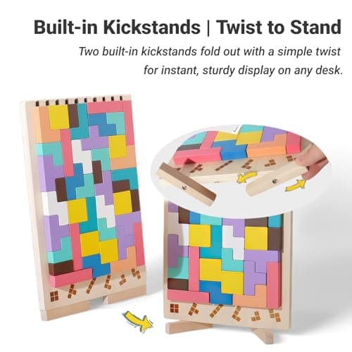 FAMCHAINS Wooden Block Stacking Puzzle Toy, Sliding Tiles Game, Russian Block Game with Pattern Cards, Stress Relief Toy,Giant Jigsaw Puzzle Board - Thumbnail 4