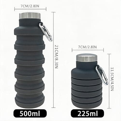 YCT Collapsible Water Bottle 17oz（500ml），Travel Portable Sport Water Bottle，Reusable Silicone Foldable Water Bottles for Gym Camping Hiking (Purple+Black) - Thumbnail 5