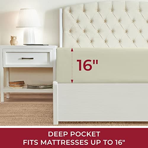 Mellanni California King Fitted Sheet - Iconic Collection Bedding Sheets with up to 16 inch Deep Pocket - Soft & Cooling - Fade & Stain Resistant - 1 PC (Twin XL, Golden Ivory) - Thumbnail 2