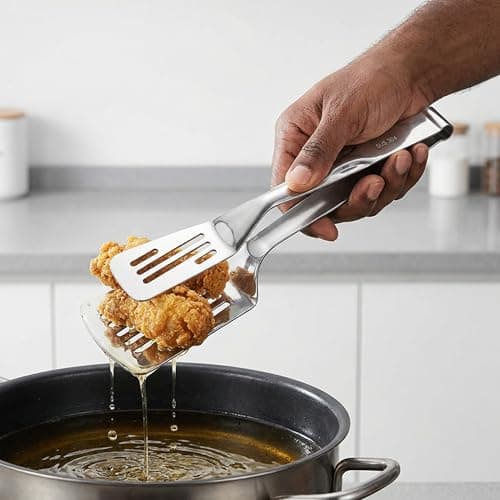 Professional 2-in-1 Spatula Tongs, Detachable 304 Stainless Steel Kitchen Tongs for Cooking, Heavy Duty Meat Spatula for Flipping Steak, Fish, Eggs, Dishwasher Safe, 10.2 Inches - Thumbnail 4