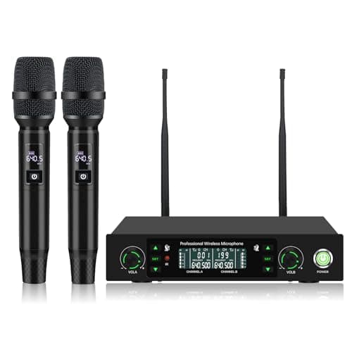 Professional Wireless Microphone System, 500ft Long Range 2.4G Cordless Mic Set with 40H Playtime, Rechargeable Dynamic Microphones Memory Function for Karaoke Singing, DJ, Church, Party, Wedding - Image 1