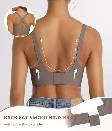 POSESHE Womens Comfortable Bras Sexy Wave Wireless Full Coverage Bralettes Seamless Tshirts Bras Push Up Bra Grey - Thumbnail 4