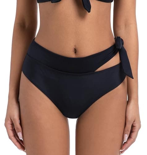 COCOPEAR Women's Sexy High Waisted Bikini Bottoms High Cut Side Tie Bathing Suit Bottoms for Women Swim Bottoms 2026 Black L - Image 1