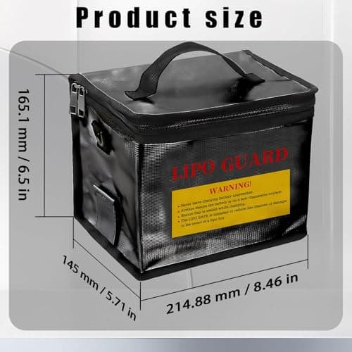 Qloi-LeUe Lipo Battery Bag Fireproof - 8.46"x5.71"x6.5" Safe Charging & Storage Pouch for RC Drone Batteries, Double Zipper Bag with Detachable Shoulder Strap - Thumbnail 6